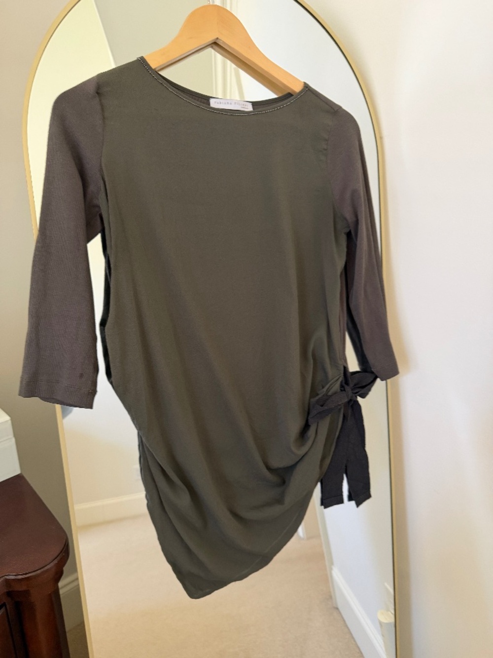 Fabiana Filippi Made in Italy Olive Green Molini Accent Asymmetrical Top XS/S